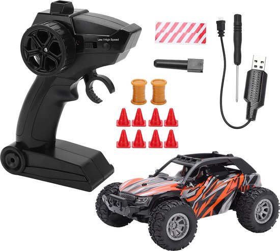 PolkaHome 1/32 RC Auto, Mini op Afstand Bestuurbare Auto, 2.4G, 20km/h High-speed, Schok- en Valbestendig, Dubbele LED, Incl. Batterij, Oplaadkabel, Afstandsbediening, Wegversperring