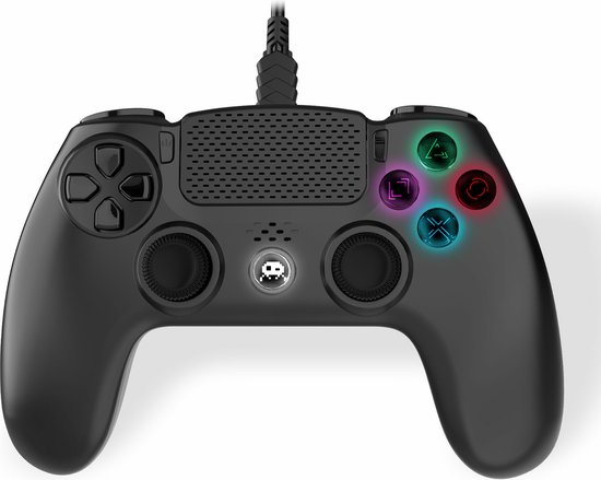 Freaks and Geeks Zwarte Bedrade Controller voor PS4 met 3M Kabel - LED - Jack 3.5mm