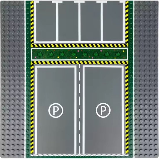 2 stuks City Parkeerplaats grondplaat- 25,5 x 25,5 cm | City wegplaat recht - bocht -Tsplitsing - kruising | combineer met Lego wegenplaten | grondplaten 32x32 noppen | afmeting25, 5 m x 25,5cm | auto's | Geschikt voor LEGO | wegplaat