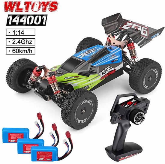 WLtoys 144001 4wd RC Off Road Buggy - 3 Accus - schaal 1/14 - Compleet met accu en lader - Groen