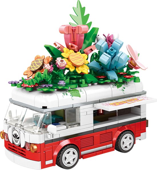 Flower Camper Building Set - Bloemen Kampeerbus Bouwset - Kleurrijke Bloemen Bouwpakket – Creatieve Bloemenboeket Constructieset – Compatibel met LEGO – Educatief STEM Speelgoed - 457 Stuks