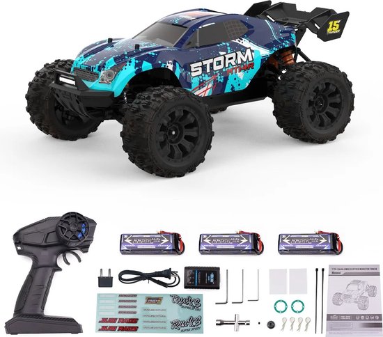 Comnox - RC Off-Road Racewagen Monstertruck 1/14 - 80 km/u - Lichtblauw - Brushless Motor - 4WD - Afstandsbediening Speelgoed