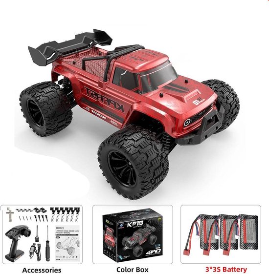 Comnox - RC Auto - 75+ KM/H - Brushless Off-Road 4WD - Rood - 1:14 High-Speed Racewagen - Afstandsbediening Speelgoed voor All-Terrain