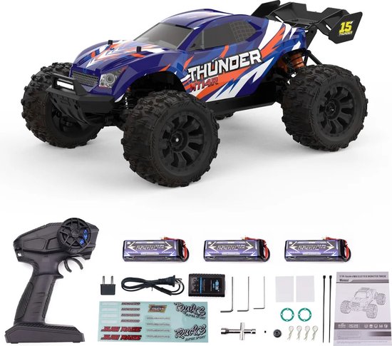 Comnox - RC Off-Road Racewagen Monstertruck 1/14 - 80 km/u - Donkerblauw - Brushless Motor - 4WD - Afstandsbediening Speelgoed