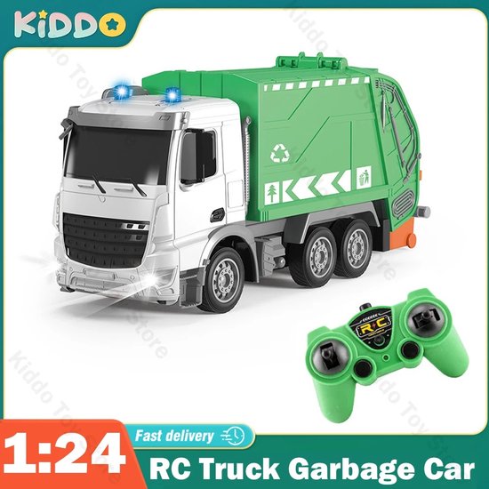 1:24 Rc Truck Vuilniswagen Zware Tractor Modeltechniek Auto Radio gestuurde Sanitaire Voorzieningen Elektrisch Voertuig Auto Speelgoed Bestuur je eigen Vuilniswagen met aremote bepaal jij welke kant deze felgekleurde truck gaat en met welke snelheid.