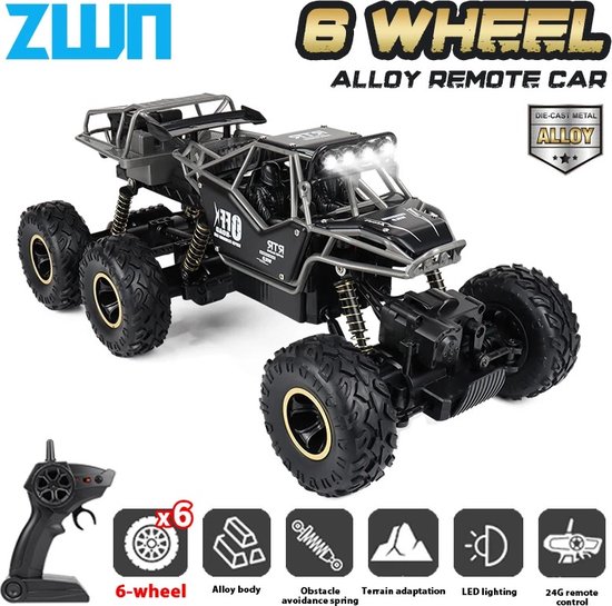 Afstandsbestuurbare Auto - Bestuurbare Auto - RC Auto - Off-Road truck met 6 Wielen - Zwart - 2 Accu's - 2.4 Ghz