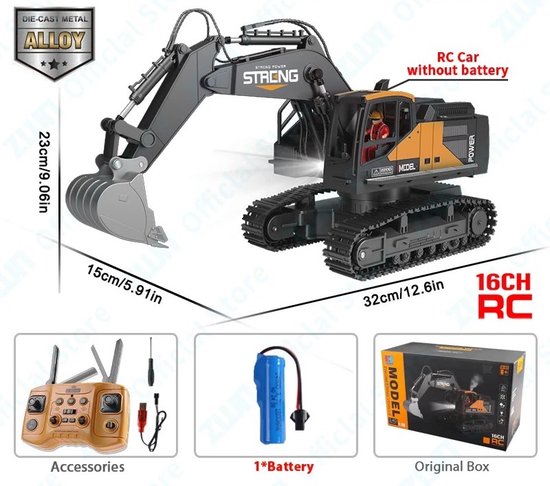 Afstandsbestuurbare Auto - Bestuurbare Auto - RC Auto - Graafmachine - 23,5 x 17 x 13,5 CM - 1:16