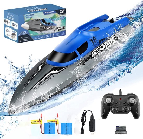 Huntex 2.4 GHz RC Afstand Bestuurbare Blauwgrijze Speedboot - 25-30 km/h snelheid - Bereik van 150 m - Speelgoed boot met 2 oplaadbare Li-ion accu's en batterijen voor de afstandsbediening