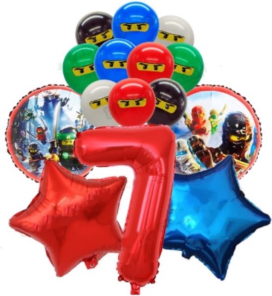 Lego Ninjago Ballonnen Set - Ninja Ballonnen Set 11 Stuks - Ninja Ballon Cijfer 7 - Ninja Ballon Zeven Jaar - Ninja Themafeest - Kinderfeestje Ninja - Ninja's Thema - Ninja Ballonnen