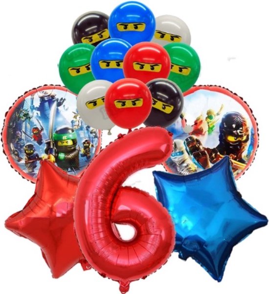 Lego Ninjago Ballonnen Set - Ninja Ballonnen Set 11 Stuks - Ninja Ballon Cijfer 6 - Ninja Ballon Zes Jaar - Ninja Themafeest - Kinderfeestje Ninja - Ninja's Thema - Ninja Ballonnen