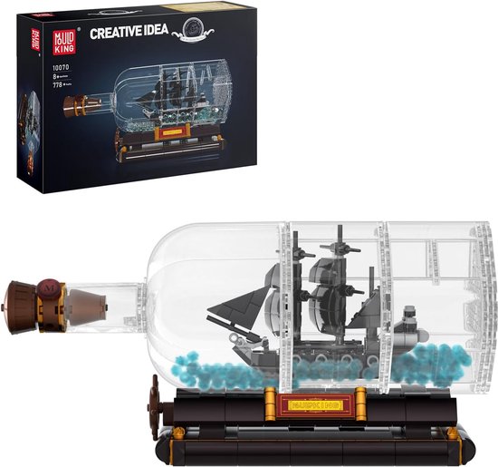 Mould King - Piratenschip in fles | Miniatuur Pirate Black Pearl | Pirates of the Caribbean modelbouw compatible met lego sluban | Classic Creator STEM piraten boot | Speelgoed expert technisch bouwpakket kinderen en volwassenen | 778 bouwstenen