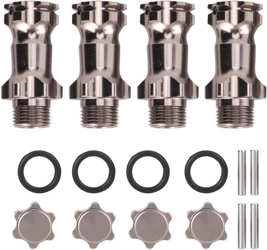 RC-verlengadapter aluminium wielafstandsverbreder - stabiele prestatie - hoogwaardig materiaal - 17 mm zeskant - voor RC-auto - Titanium .