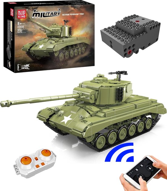 Mould King M26 RC WW2 Pershing Tank | Radiografisch bestuurbare auto | City leger modelbouw bouwpakketten | Classic creator autos’s | Compatibel met lego sluban of mega bloks | Technische ideas speelgoed voor kinderen & volwassenen | 1054 bouwstenen