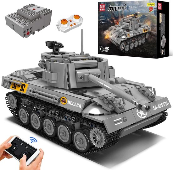 Mould King - Hellcat WW2 Army RC Tank | Radiografisch bestuurbare auto | City leger modelbouw bouwpakketten | Classic creator autos’s | Compatibel met lego sluban of mega bloks | Technische ideas speelgoed voor kinderen & volwassenen | 971 bouwstenen