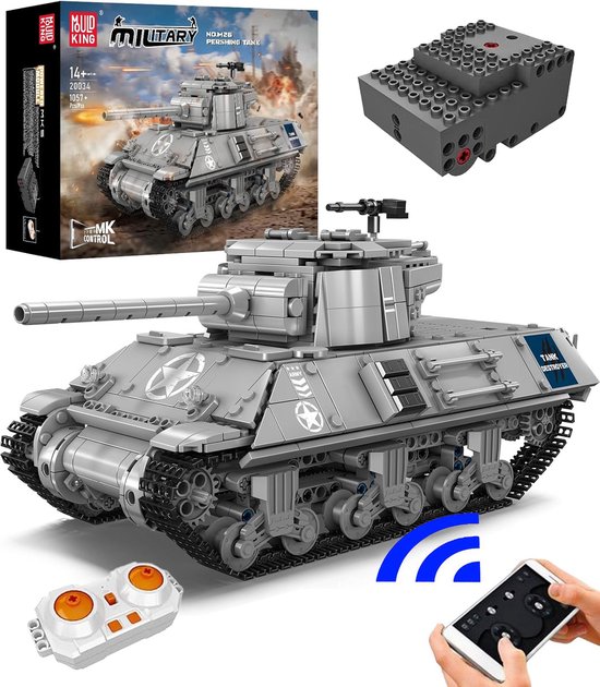 Mould King RC Panser Tank | WW2 Army | Radiografisch bestuurbare leger auto | City defender modelbouw bouwpakketten | Classic creator autos’s | Compatibel met lego sluban of mega | Technische ideas speelgoed voor kinderen & volwassenen | 1057 bloks