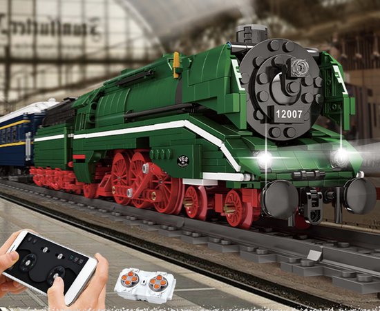 RC Radiografische Duitse BR18 201 Stoomlocomotief met echt Stoom en Verlichting! | LEGO® City Creator Technic Compatible | 2348 Bouwstenen | Trein | Locomotief | Toy Brick Lighting®