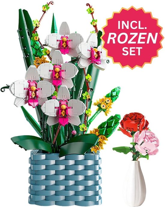 Mould King - Bloemenpracht orchidee incl. rozen | Botanical flowers collection | Classic Creator STEM speelgoed bonsai bloemen bouwpakket compatibel met lego sluban mega | Icons bloemenboeket modelbouw volwassenen & kinderen | 1312 bloks
