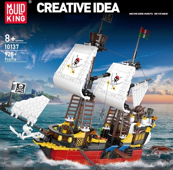 Mouldking 10137 - Rood Baard Revenge - Pirateschip - bout - bouwset - 928 onderdelen - past op lego - bouwpakket