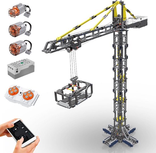 RC Radiografische Torenkraan Bouw Kraan Bouwpakket | LEGO® Technic Compatible | Hijskraan | Truck | 1769+ Bouwstenen | Op Afstand Bestuurbaar | Toy Brick Lighting®