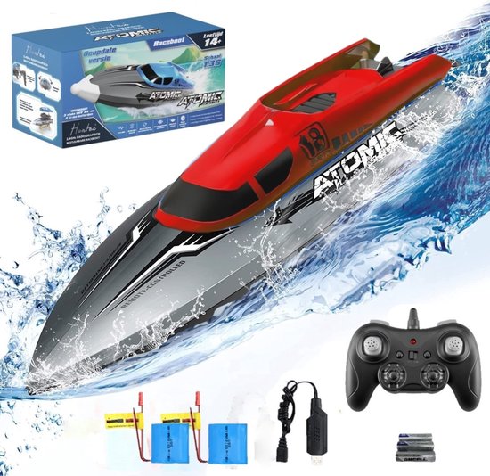 Huntex 2.4 GHz RC Afstand Bestuurbare Roodgrijze Speedboot - 25-30 km/h snelheid - Bereik van 150 m - Speelgoed boot met 2 oplaadbare Li-ion accu's en batterijen voor de afstandsbediening