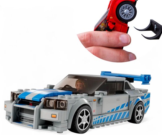 Muurbeugel voor LEGO Speed Champions Nissan Skyline GT-R (R34) - Lego auto Muurbeugel - Nissan Skyline - Zwart