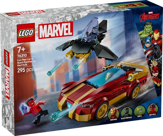 LEGO 76310 Marvel - Iron Mans auto en Black Panther vs. Rode Hulk