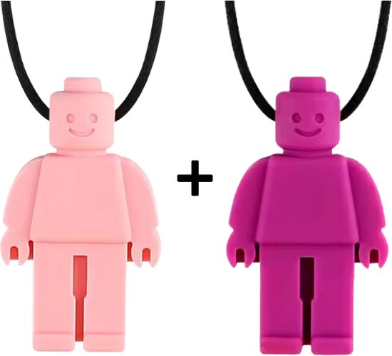 Lukids Bijtketting - Kauwketting - Kauwsieraad - Bijtketting Meisjes - Lego - 2 stuks - Roze/Paars