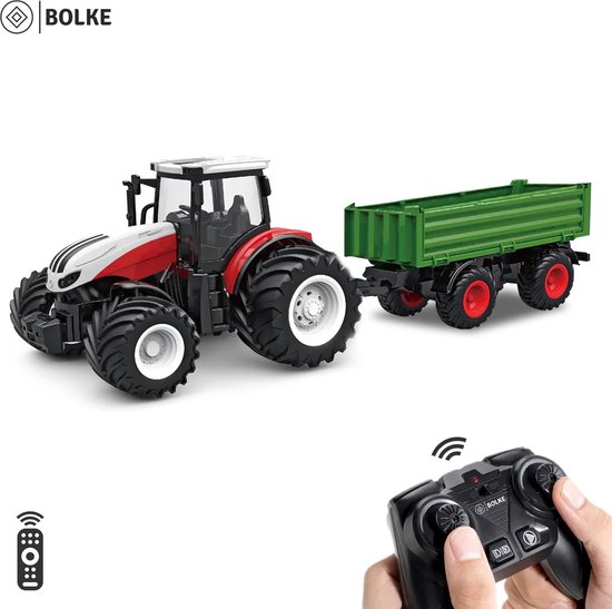 Bolke® - tractor speelgoed - tractor met aanhanger - bestuurbare auto - bestuurbare auto voor jongens - bestuurbare tractor / trekker met afstandbediening