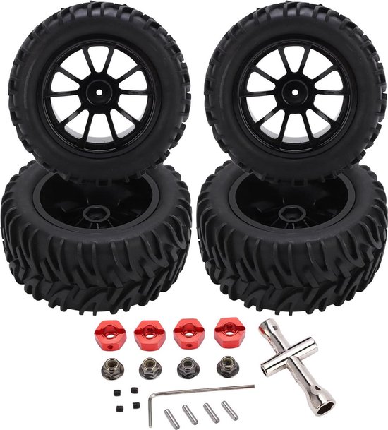 RC Autobanden 4 STUKS - Rubber Banden Plastic - 10 Spoke Set - Monster Trunk 1/8 1/10 - Touring Car Band Modelauto Accessoires - Fietsenrekken En Opslag .