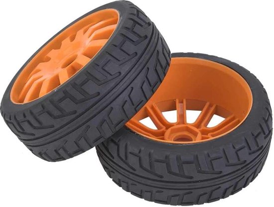 2 stuks RC-banden raceauto rubberen wielnaafbanden voor 1/8 RC racebaan - oranje - beste kwaliteit .