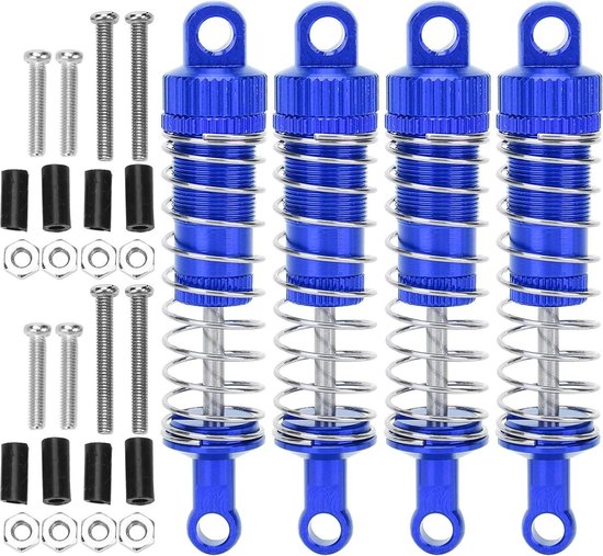 4 stuks Verstelbare RC Schokdempers - Metalen Veerdemper - Onderdelen voor MN 1/12 D90 RC Auto - Blauw .