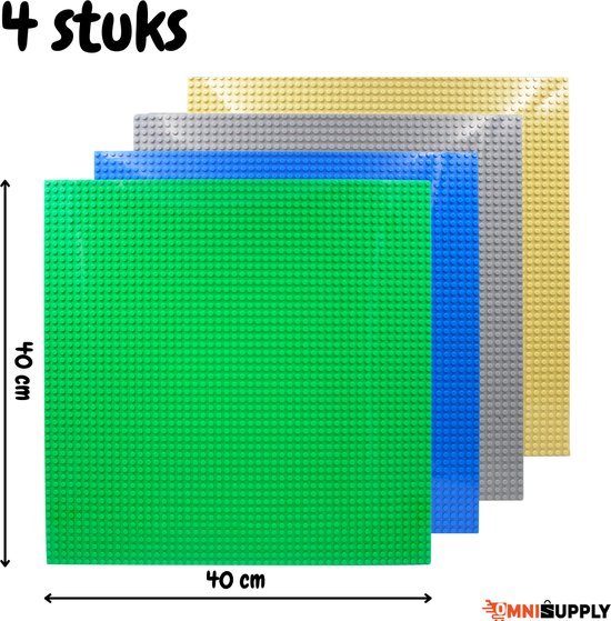 Grote bouwplaten 50x50 noppen - Complete Set - 4 Stuks - geschikt voor LEGO - 40x40 CM - Bouwplaat/Grondplaat groot - Classic Voordeelpakket - Groen, Blauw, Grijs, Licht bruin