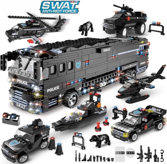 SWAT Politiewagen - 6-in-1 Bouwset - Politie Voertuig met Transformatie - Educatief Speelgoed - Creatieve Bouwblokken - 3D Puzzel - Compatibel met LEGO Bouwstenen - 1011 Stuks