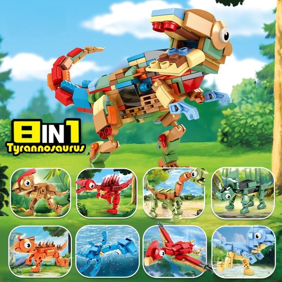 T-Rex Tyrannosaurus 8-in-1 Bouwset - Jurassic World Dinosaurussen Bouwblokjes - Educatief Speelgoed - 3D Puzzel - Compatibel met Lego Bouwstenen - Creatieve Speelset - 604 Stuks