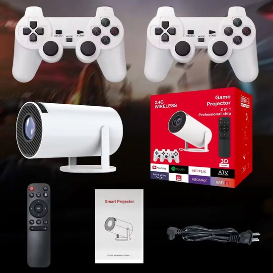 F300 - Ultra HD Game Projector – Draagbaar - Smart Android Projector - 30000 Games - Netflix - Casten - Streamen - Google Play - incl. 2 Controllers