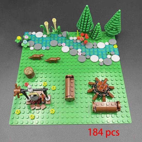 Buiten Kamperen en Natuuravontuur Set - 184 Stuks - Miniatuur Kampvuur, Houtblokjes, Bosdieren en Natuur Accessoires - Compatibel met LEGO en Ander Bouwspeelgoed - Educatief Speelgoed voor Kinderen vanaf 3 Jaar