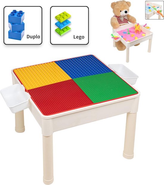 Decopatent� - 4in1 Kindertafel met bouwplaat geschikt voor Lego & Duplo - Watertafel met Hengels en Vissen - Zandtafel met Zand - Bouwtafel