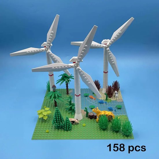 158-delige Doe-het-zelf Bosscène Bouwset - Inclusief Windmolens, Dieren, Waterval & Vegetatie - Bouwspeelgoed met Handmatige Rotatie - Compatibel met Lego - Educatief Speelgoed voor Kinderen - Perfect voor Kerst & Verjaardagscadeaus