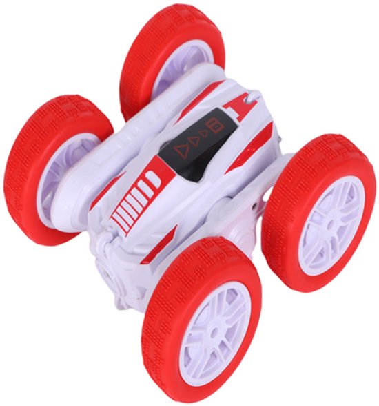 FUNFY Racing Stunt RC Toy Car met 4WD | Met 360 Graden Rotatie, Off-Road, Dubbele Zijaandrijving| Anti-Slip Vacuüm Banden, Mistnevel & Oplaadbare Batterij|Zwart en Rood | Voor Kinderen, Volwassenen