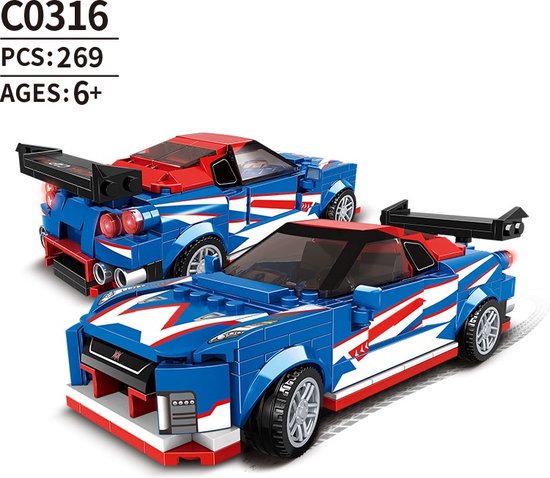 Race Car - Race Auto Bouwset - Technic Model - Creatieve 3D Puzzel - Educatief Speelgoed - Bouwblokken Set - Compatibel met LEGO - Blauw - 269 Stuks