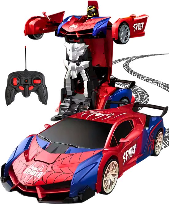 Boncy® Bestuurbare RC Auto - Transformer Spiderman Car - Jongens Meisje Volwassenen - Speelgoed Binnen & Buiten - Afstandbestuurbaar Race Drift Car - Afstandsbestuurbaar Raceauto Accu - Stuntauto - Bestuurbaar Snel Elektrisch Autos Afstandsbediening