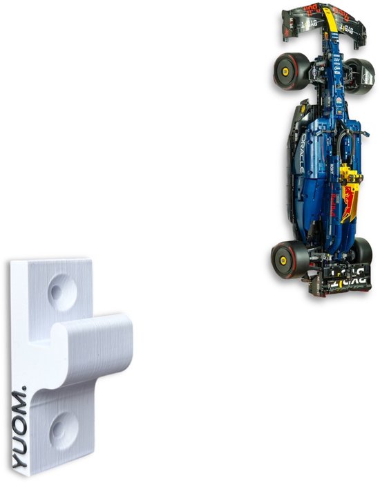 YUOM. Wall Mount voor LEGO Technic F1 RedBull - Muurbeugel LEGO Technic Car Wall Mount - F1 RedBull - LEGO Houder Auto Modellen - LEGO Technic F1 RedBull - Wit